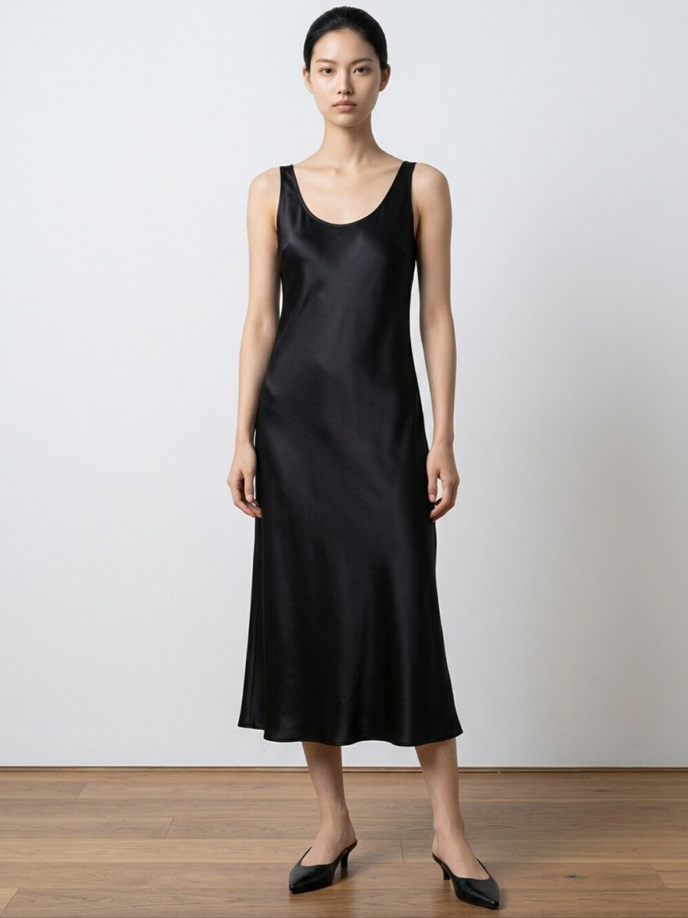 Vince Satin Scoop Neck A-Line Slip Dress Black Size M